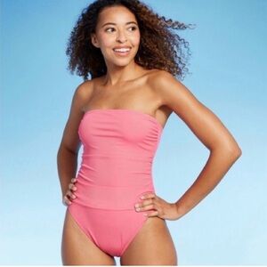 Shade & Shore Pink Strapless One Piece Swimsuit